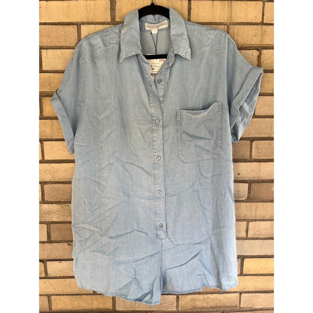 Zara Chambray Light Blue Lyocell Short Sleeve Button Front Romper Size Small NWT